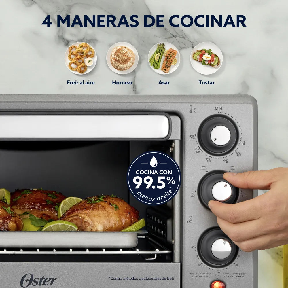 (LLEGANDO 1 DE SEPT) Horno con Freidora de Aire Oster TSSTTV17MAFNS 17 Litros – 1400W, 4 Funciones, Air Fry, Color Gris