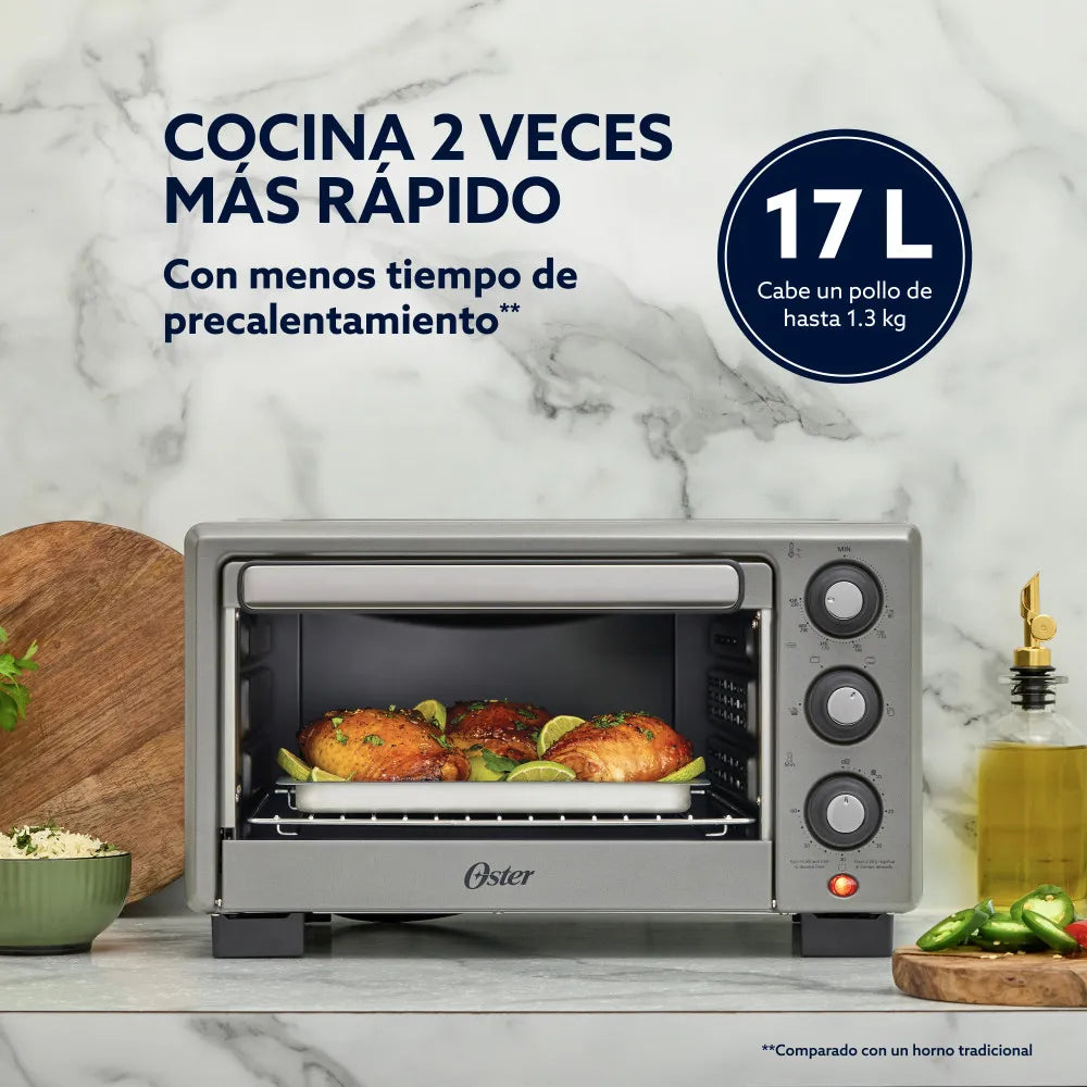 (LLEGANDO 1 DE SEPT) Horno con Freidora de Aire Oster TSSTTV17MAFNS 17 Litros – 1400W, 4 Funciones, Air Fry, Color Gris