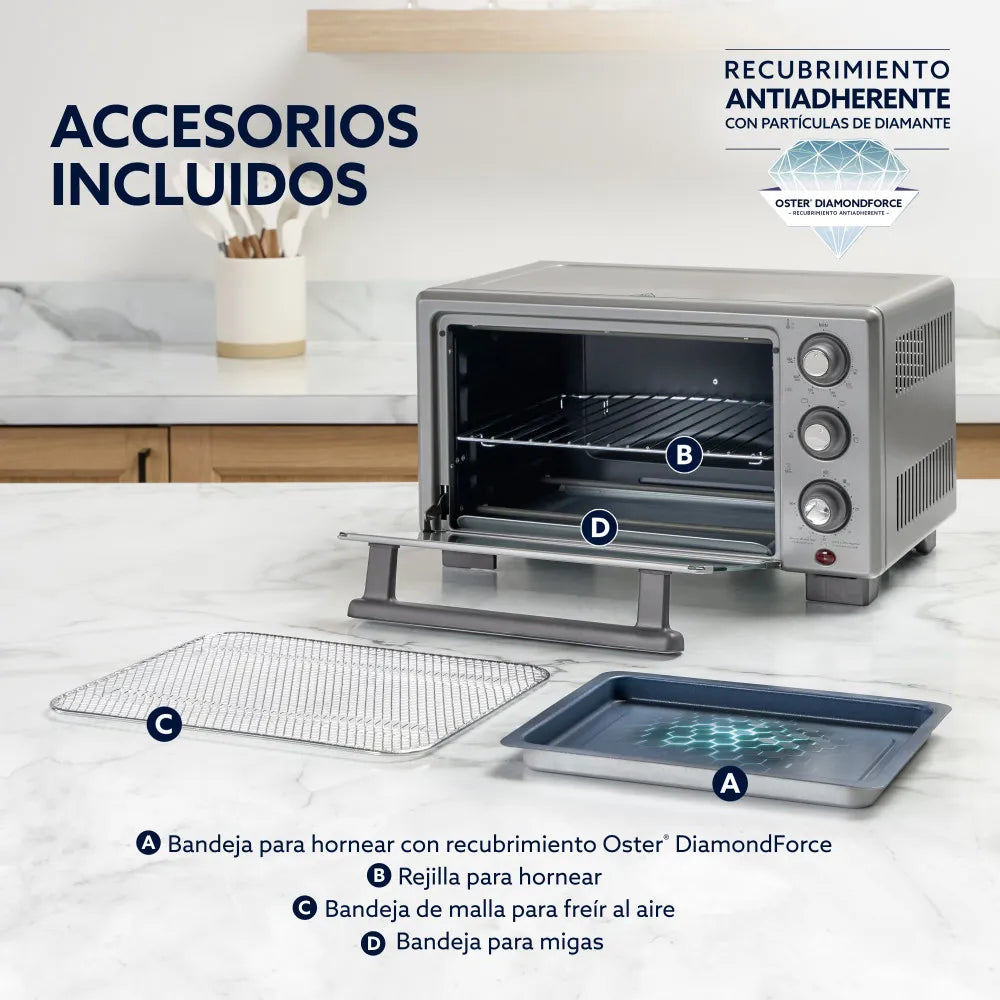 (LLEGANDO 1 DE SEPT) Horno con Freidora de Aire Oster TSSTTV17MAFNS 17 Litros – 1400W, 4 Funciones, Air Fry, Color Gris