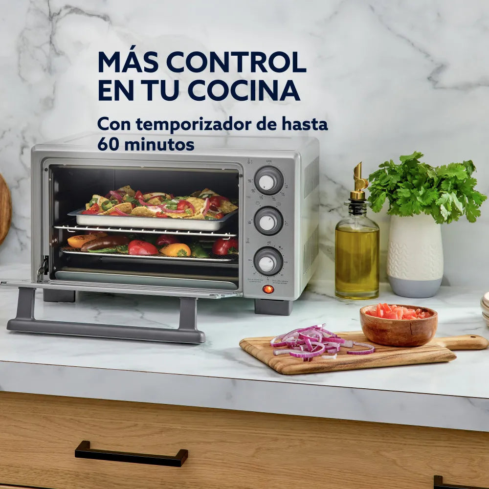 (LLEGANDO 1 DE SEPT) Horno con Freidora de Aire Oster TSSTTV17MAFNS 17 Litros – 1400W, 4 Funciones, Air Fry, Color Gris