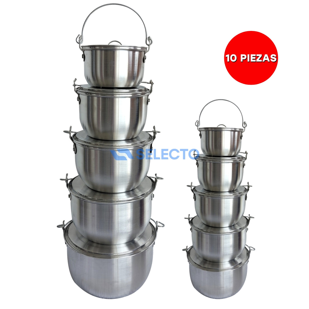 Set de Ollas de Aluminio de 10 Piezas 12-30 India
