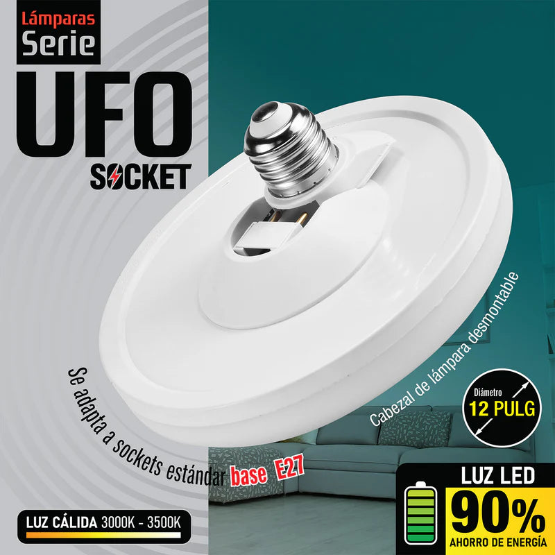 Bombillo Socket Lámpara UFO Tipo Plafon De Techo LED Plafón 18W 12" 300Mm E27 6800Lumens Luz Calida AN53 CARBONE