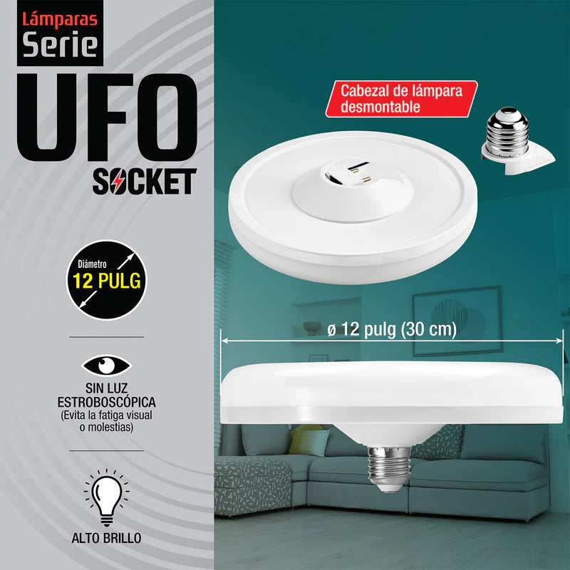 Bombillo Socket Lámpara UFO Tipo Plafon De Techo LED Plafón 18W 12" 300Mm E27 6800Lumens Luz Calida AN53 CARBONE