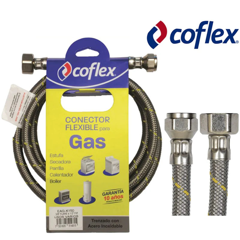 Tubo de Abasto para Gas 3/8" x 1/2" Flare x Flip 1.0mt Conector Flexible Coflex EAG-K100