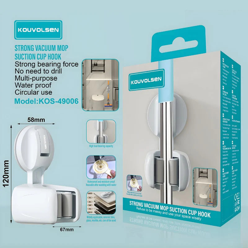 Soporte Gancho Organizador De Pared Para Trapeador O Escoba. Clip Con Ventosa Para Pared De Lavandería. KOS-49006
