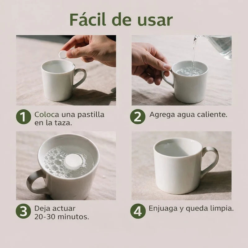 Pastillas Efervescentes Limpiadoras Para Tazas Y Vasos. Eliminador De Manchas De Café, Té Y Vino. Tabletas De Limpieza Con Ácido Cítrico 50G. LT876