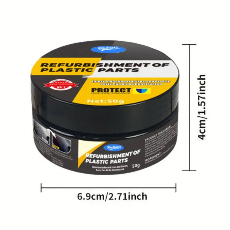 Cera Restauradora Para Plásticos Y Cuero De Auto Con Esponja. Renovador De Interior Automotriz Para Tablero, Puertas, Asientos Y Superficies De Cuero (70G). LT881