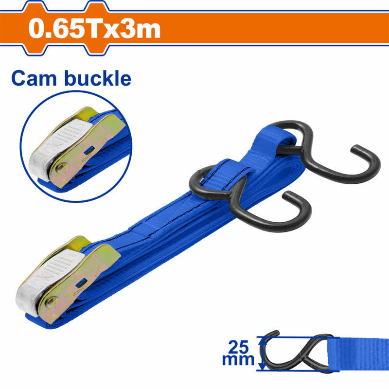 Sujetador Tipo Hebilla 3M X 25Mm. 0.65T Incluye Hebilla Y Gancho En S. Ratchet Correa Para Carga. WRT530830 WADFOW