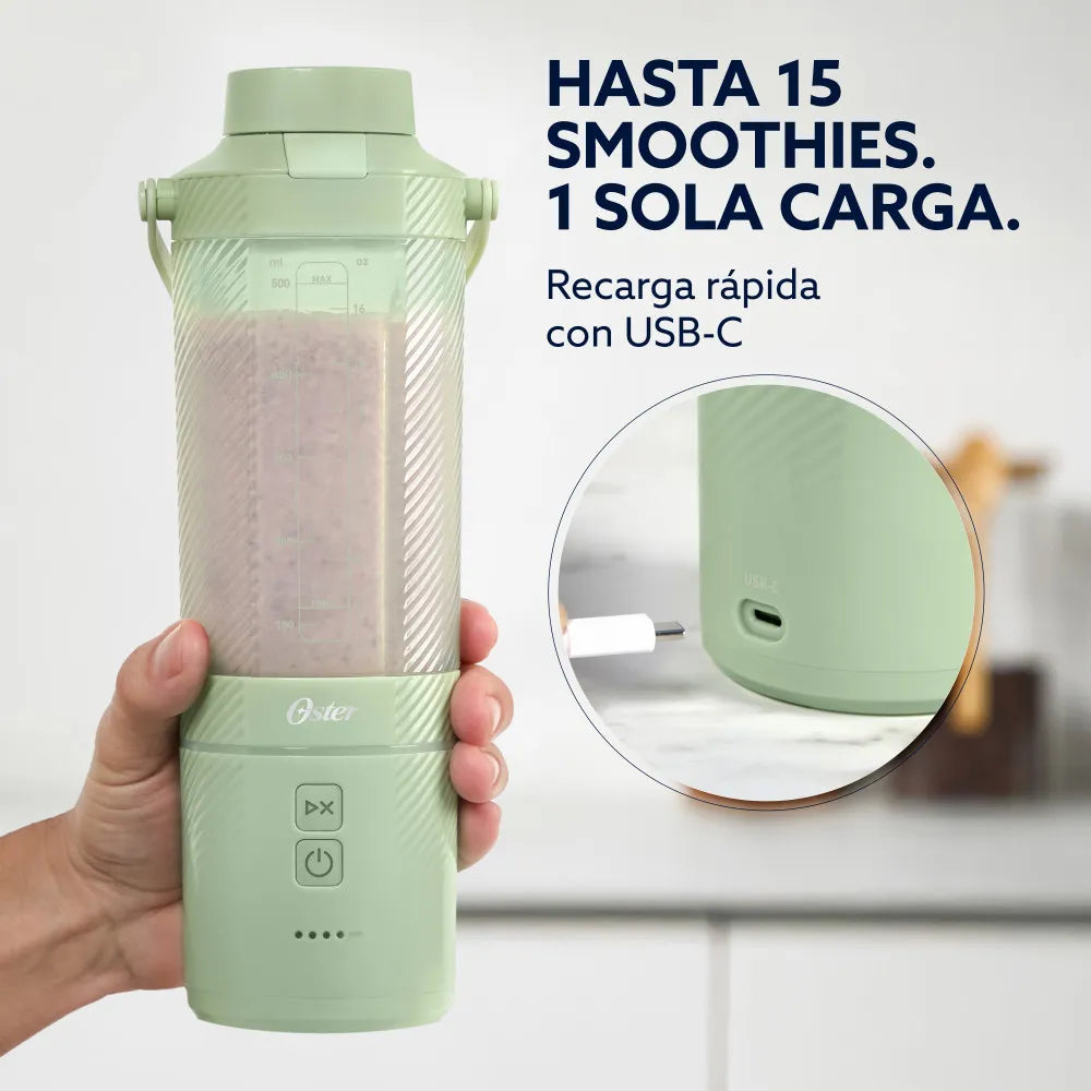 (LLEGANDO 1 DE SEPT) Licuadora Portátil Oster GoMAX BLSTGFP-M20 590 ml – 100W, Recargable USB-C, Color Verde