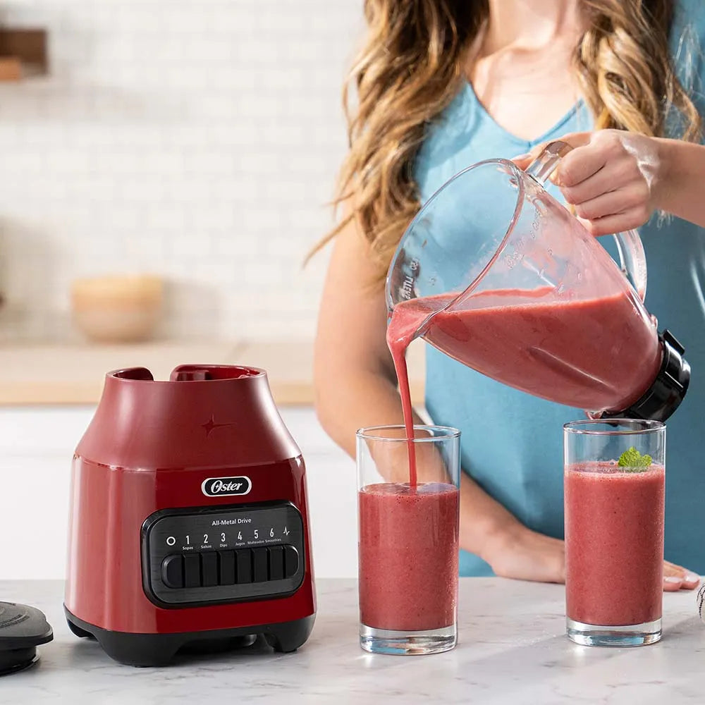 Licuadora Jarra Vidrio 1.5L 800W 6 Velocidades + Pulso Rojo Oster BLSTPEG-RPB