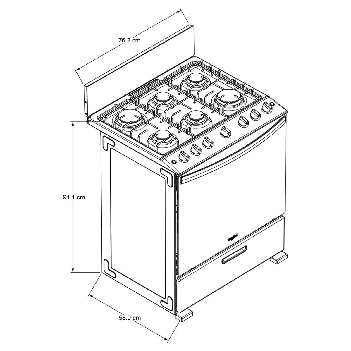 Estufa con Horno a Gas Whirlpool LWFR5050S de 30 Pulgadas con 6 Quemadores, Air Fry y Acero Inoxidable