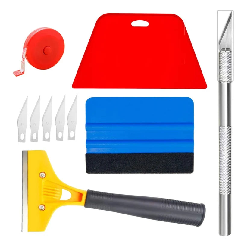 Herramientas Para Rotular Y Aplicar Papel Ahumado En Autos. Set De 10 Piezas Para Instalación De Vinilo, Papel Tapiz Y Polarizado. Kit De Corte, Medición Y Alisado. AB1491