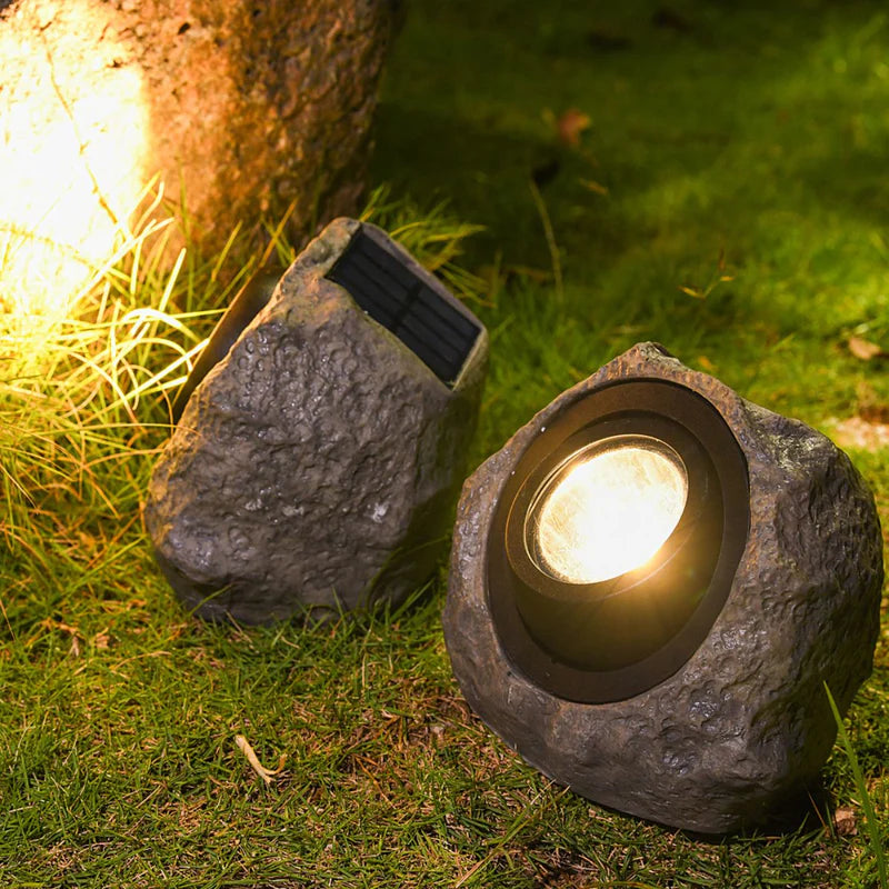 Roca Solar. Lampara Luz Solar Para Jardín. IP65 Foco Lampara Con Panel Solar En Forma De Piedra. Luz Blanca Y Cálida. AB589 Selecto