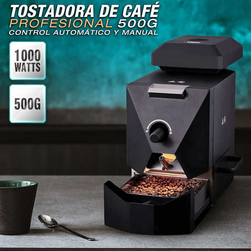 Tostadora De Café Profesional 500G. Máquina Tostadora De Café En Grano 1000W. Control Automático Y Manual. AKI01 CARBONE