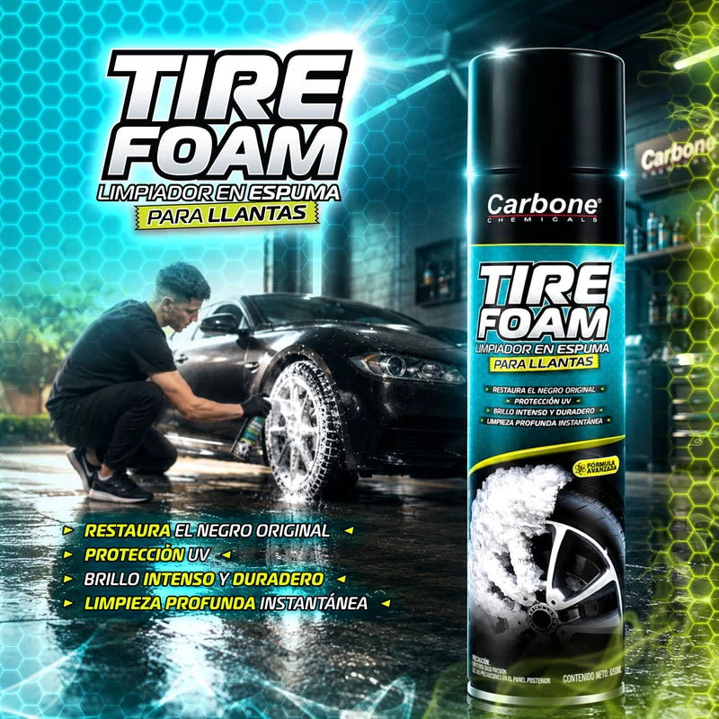 Espuma Limpiadora Tire Foam Para Llantas 650Ml Alta Brillantez. Spray Abrillantador Y Protector De Neumáticos De Autos Y Motos Con Efecto Negro Intenso ANS-10