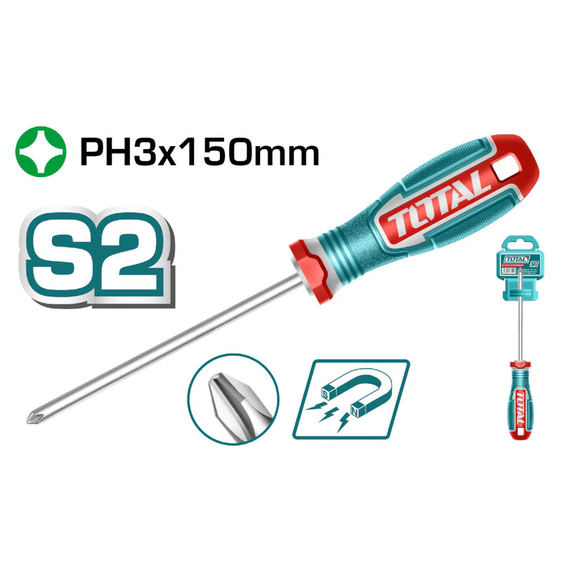 Destornillador Phillips Ph3x150mm Punta Magnética. Mango Suave. Material De La Hoja S2 Total TSDPH3150 TOTAL