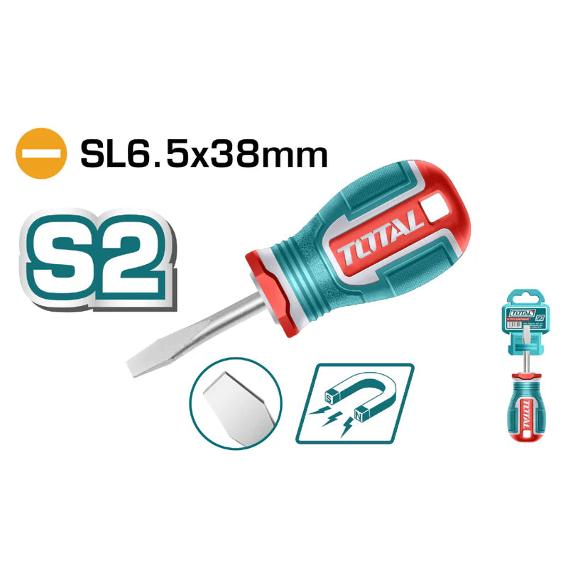 Destornillador Plano SL6.5X38mm Punta Magnética. Mango Suave. Material De La Hoja S2 Total TSDSL6038 TOTAL