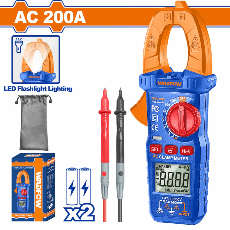 Medidor De Abrazadera. Pinza Amperimétrica AC 200A 2000 Dígitos. Baterías 2 AAA. Medidor De Voltaje. WDM8201 WADFOW