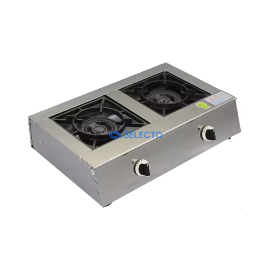 Estufa de Acero Inoxidable de 2 Quemadores Encendido Automático de Hierro Colado a Gas AM-2 Selecto