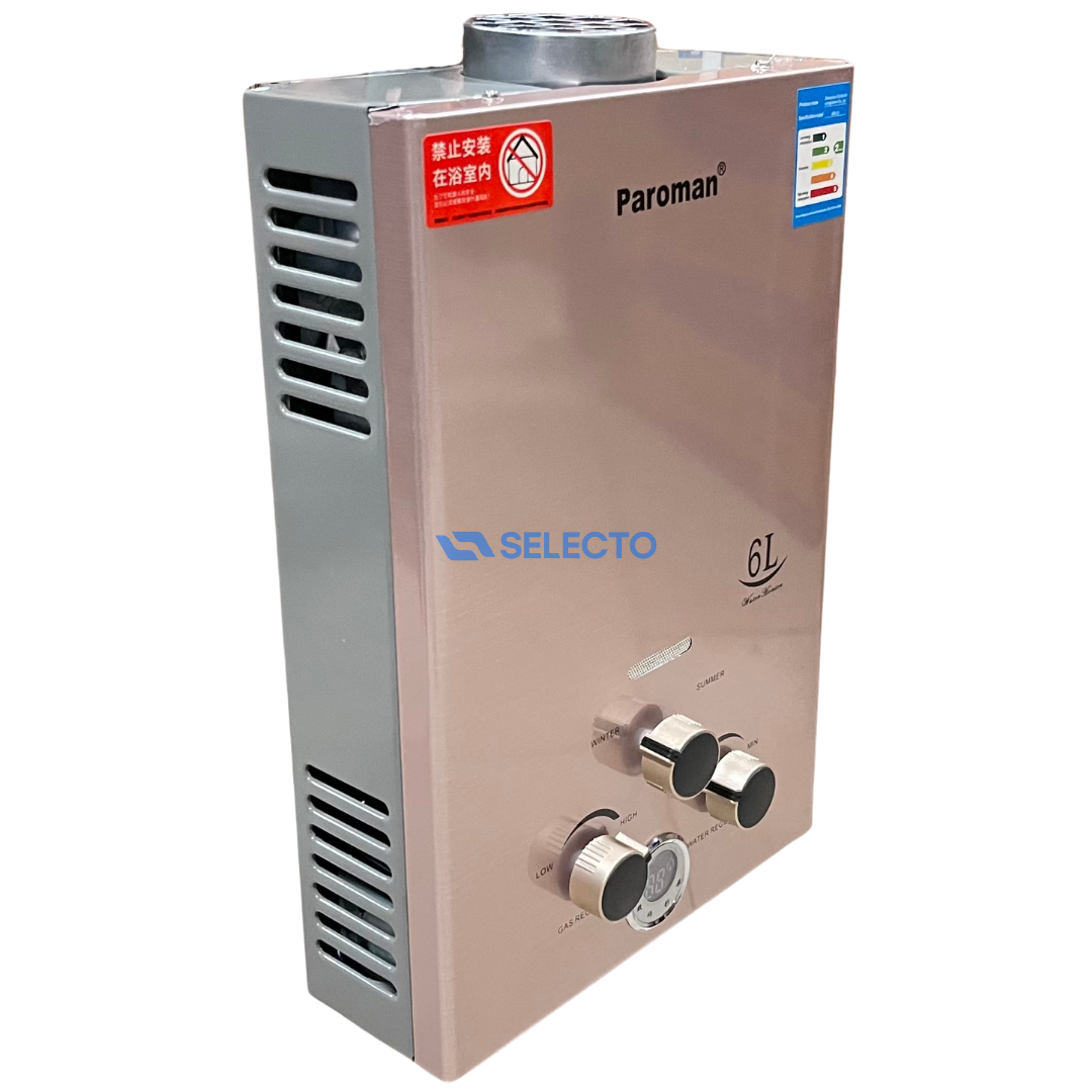 Calentador de Agua a Gas con Encendido de Batería "D" 6 Litros Paroman JSD12-6L Selecto