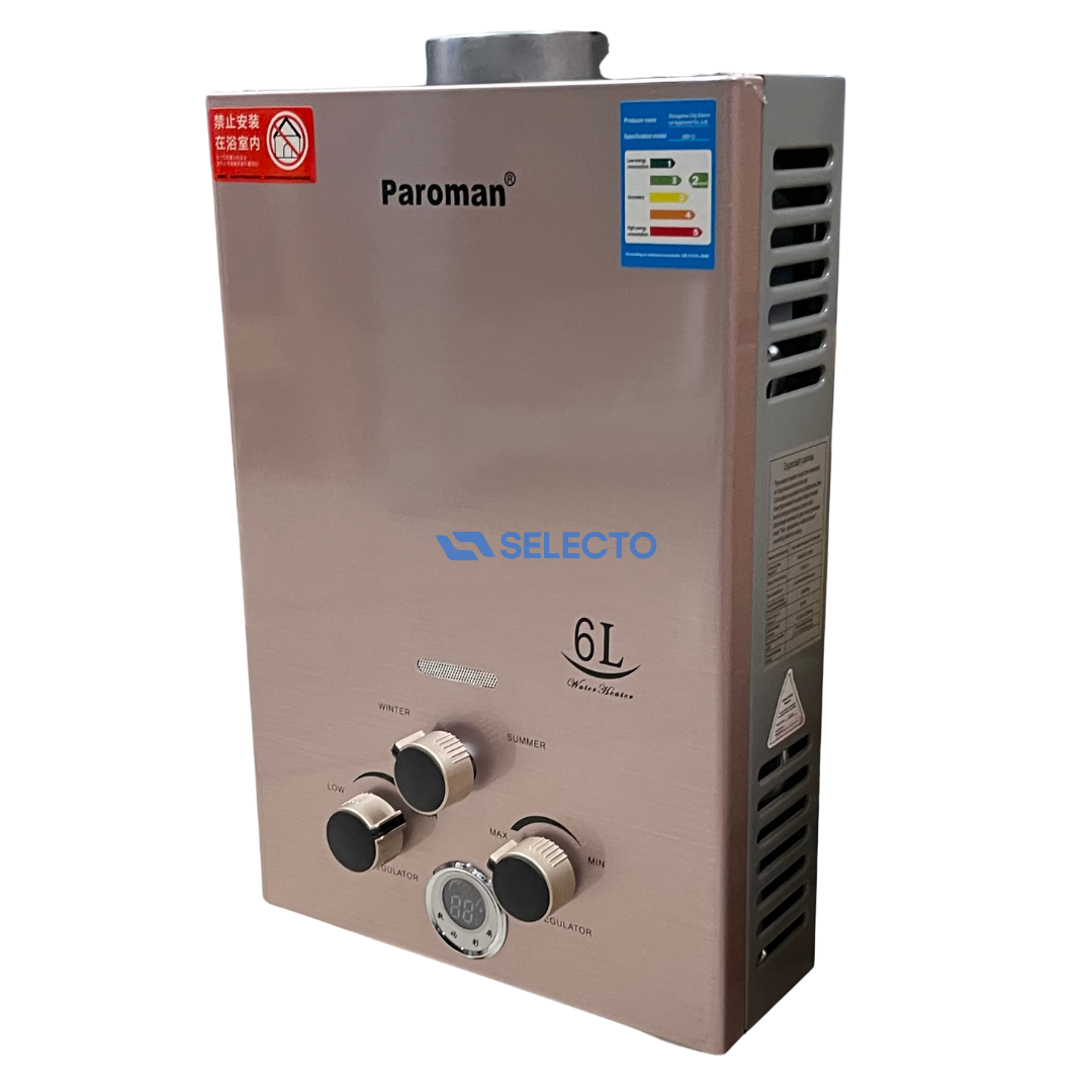 Calentador de Agua a Gas con Encendido de Batería "D" 6 Litros Paroman JSD12-6L Selecto