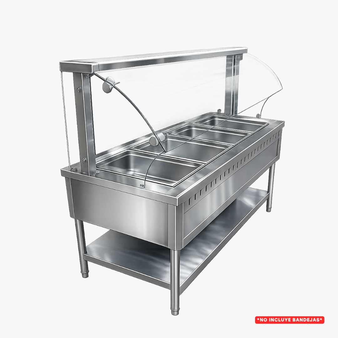 Baño María a Gas con Pedestal de 4 Bandejas 150cm Largo *No incluyen bandejas* FS-4GBM
