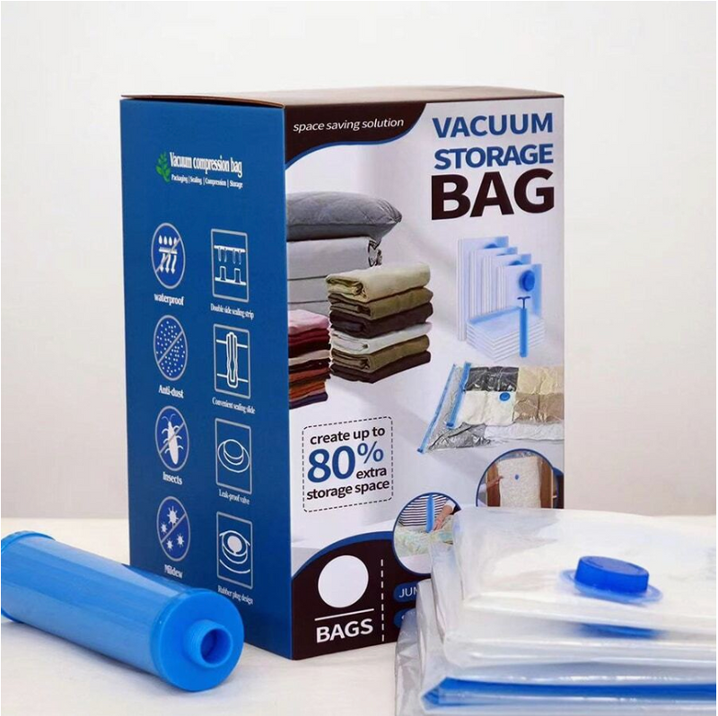 Bolsas De Almacenamiento Al Vacío Para Ropa. (Set De 12 Piezas) Incluye Bomba De Mano. Ideal Para Viajes. AB089 Selecto