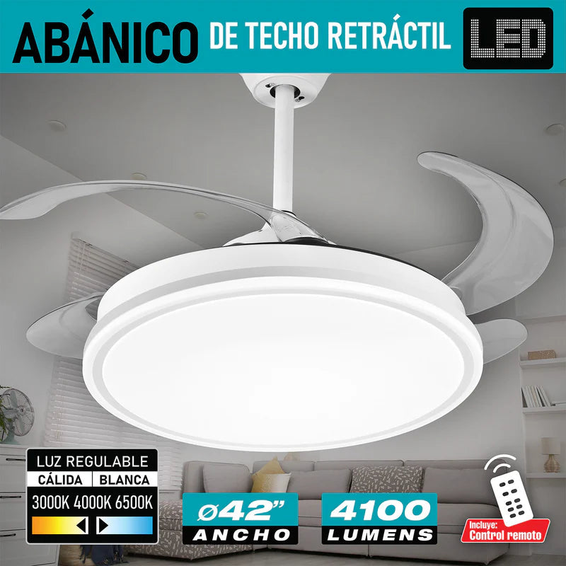 Abanico De Techo Con Lámpara. 3 Tonos De Luz. 42" Ventilador A Control Remoto. Fan 110V Color Blanco AN51 CARBONE