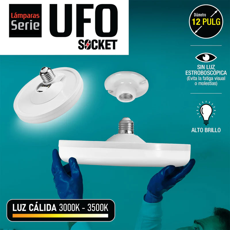Bombillo Socket Lámpara UFO Tipo Plafon De Techo LED Plafón 18W 12" 300Mm E27 6800Lumens Luz Calida AN53 CARBONE