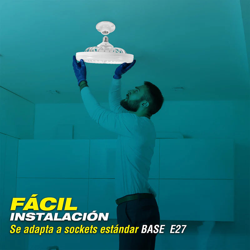 Abanico Socket De Techo Ventilador UFO LED 10" Base E27 30W, Luz Regulable Calido Y Blanco, CCT. 260X120mm Dimeable AN54 CARBONE