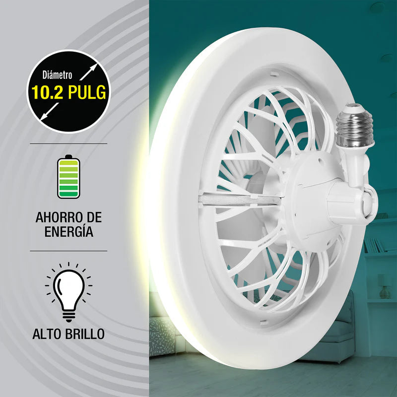 Abanico Socket De Techo Ventilador UFO LED 10" Base E27 30W, Luz Regulable Calido Y Blanco, CCT. 260X120mm Dimeable AN54 CARBONE