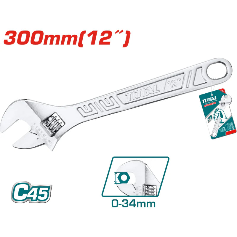 Llave Ajustable 12" Ajustable: 0-35Mm Acero Al Carbono. Total THT1010123 TOTAL