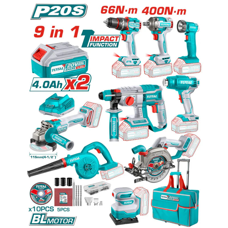 Big Combo Total 9 Herramientas 20V Inalámbricas Poderosas Y Potentes Con Batería Y Cargador. COMBOS POCAS UNIDADES UTCKLI20983
