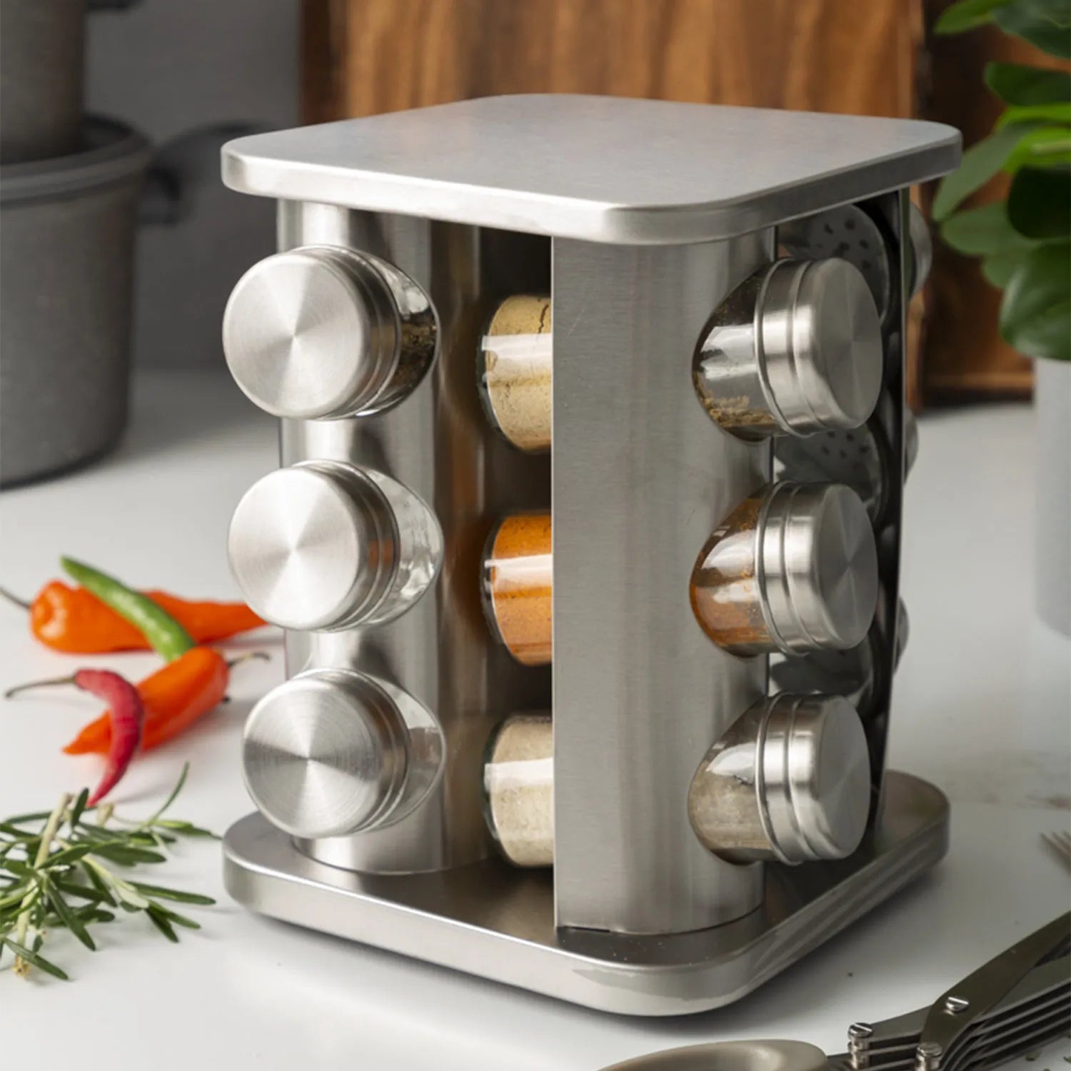 Set de 12 Envases de Condimentos de Vidrio Giratorio 85947 Especia. Selecto