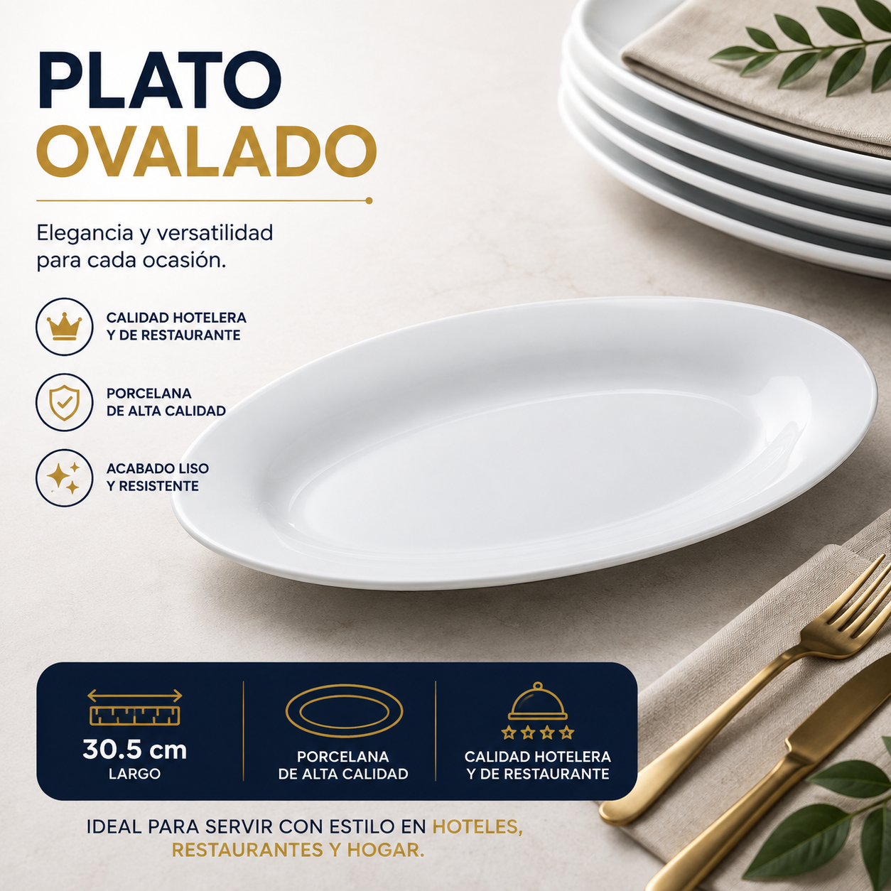 Plato Ovalado de Porcelana Blanco 30.5cm – Calidad Hotelera y Restaurante – 705-DX0069