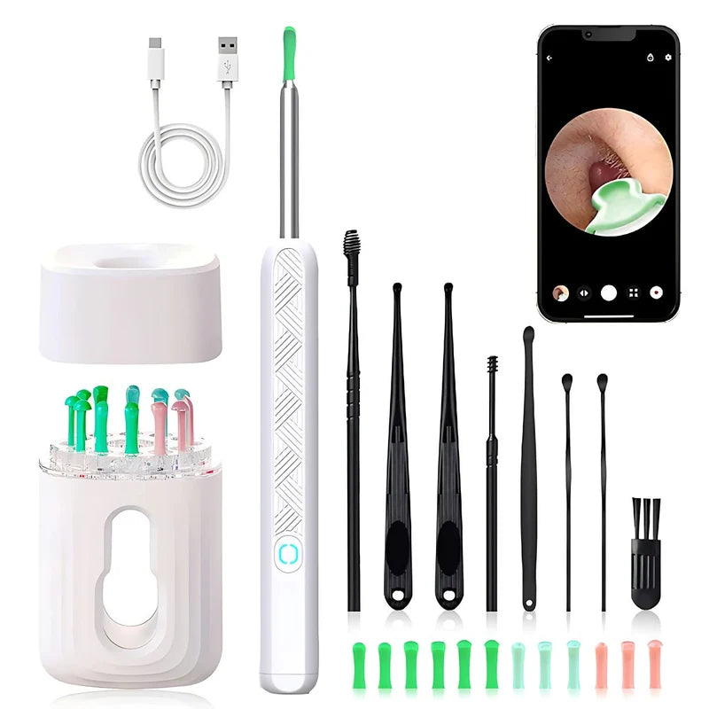 Limpiador De Oídos Con Video Camara Visualización En Celular. Incluye 8 Accesorios Y Soporte Base. Dispositivo Para Limpieza De Oídos Con Cámara Visual. AB1484