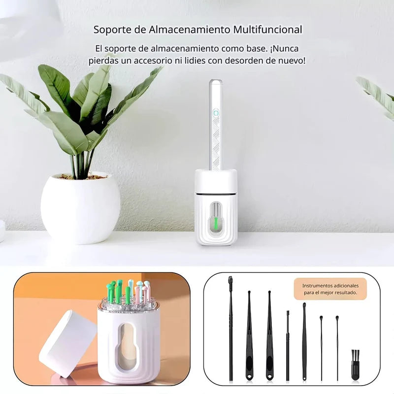 Limpiador De Oídos Con Video Camara Visualización En Celular. Incluye 8 Accesorios Y Soporte Base. Dispositivo Para Limpieza De Oídos Con Cámara Visual. AB1484