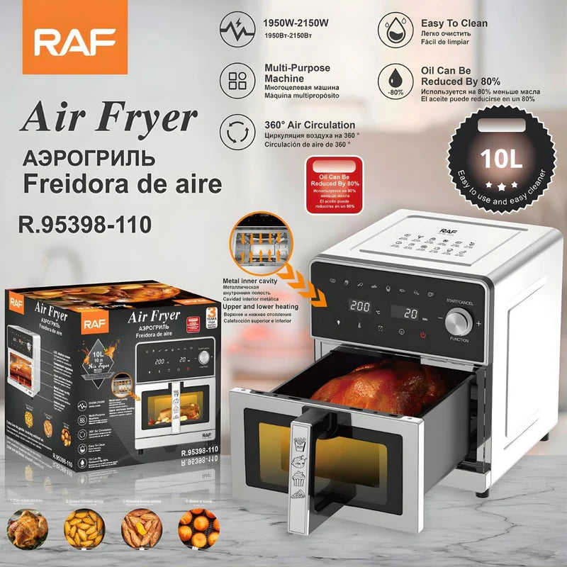 Freidora De Aire 10L. Air Fryer Digital Multifuncional 110V 2000W. Calentamiento Superior E Inferior. R.5398-110 RAF