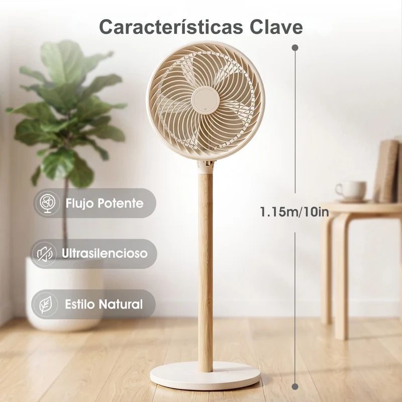Abanico De Pedestal TORBELLINO FAN 10” 75W Ultra Potente Oscilante Con Altura Ajustable 1.15 M. Ventilador De 2 Velocidades. Color Beige Con Acabado Tipo Madera. TSU340