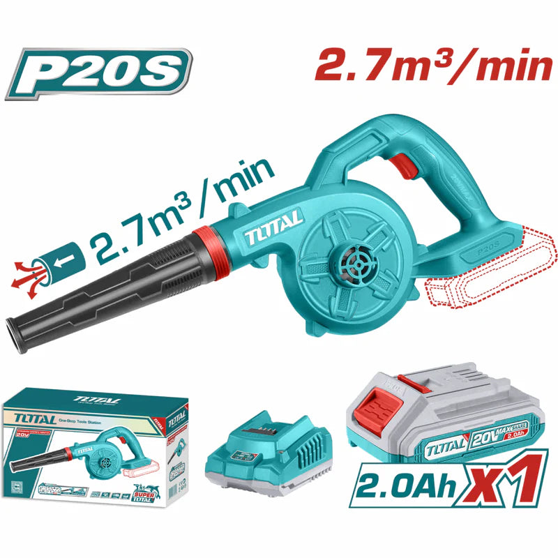 Soplador Blower 20V 1800 Rpm 2.7M³/Min Incluye Batería Y Cargador. Soplador De Hojas Inalambrico Total UTABLI200281 TOTAL