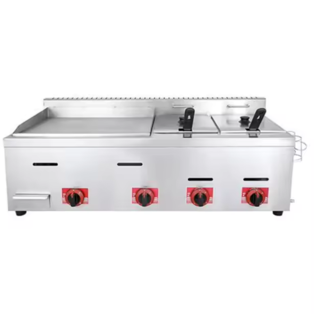 Equipo 2en1 a Gas de Acero Inoxidable con Plancha y Doble Freidora HGG-780 Selecto