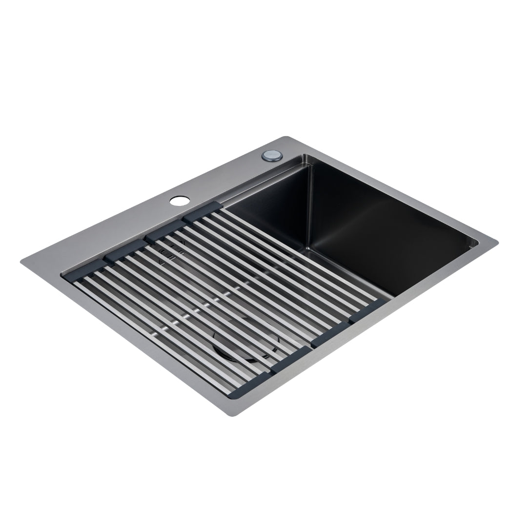 Fregador Sobre Bajo Tope + Grifo Toledo de Acero Inoxidable Negro Lugano BS Gasco