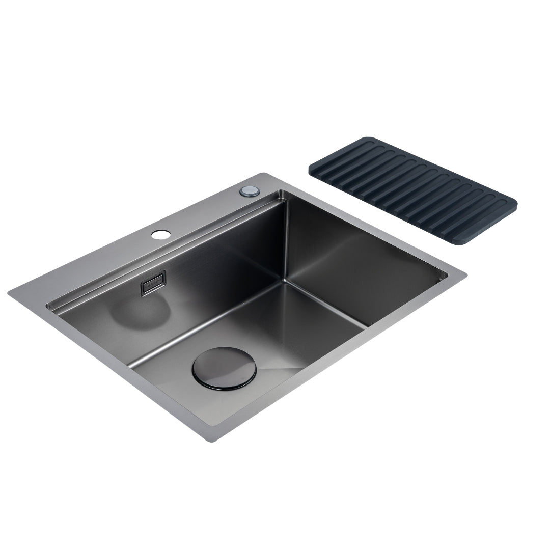 Fregador Sobre Bajo Tope + Grifo Toledo de Acero Inoxidable Negro Lugano BS Gasco