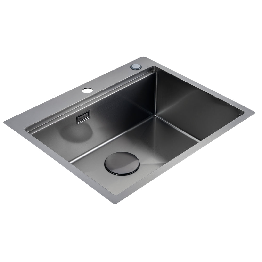 Fregador Sobre Bajo Tope + Grifo Toledo de Acero Inoxidable Negro Lugano BS Gasco