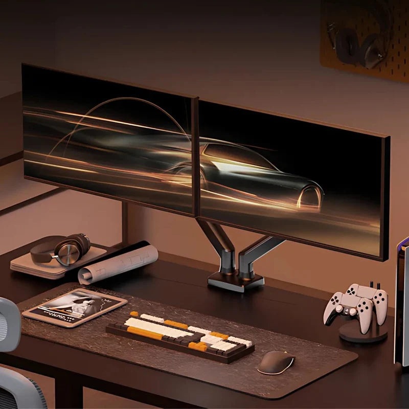Soporte De Monitor Computadora Doble Con Rotación 360°. Brazo Ergonómico Para Pantallas De Hasta 32” Con Montaje De Escritorio. Ideal Para Oficina Y Gaming. AB1353