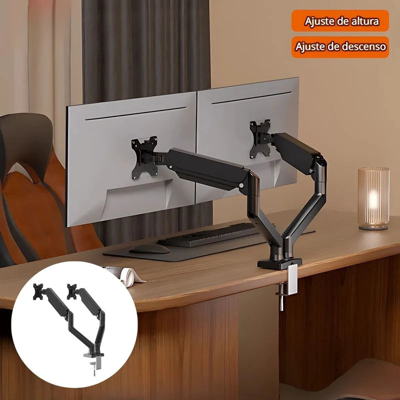 Soporte De Monitor Computadora Doble Con Rotación 360°. Brazo Ergonómico Para Pantallas De Hasta 32” Con Montaje De Escritorio. Ideal Para Oficina Y Gaming. AB1353