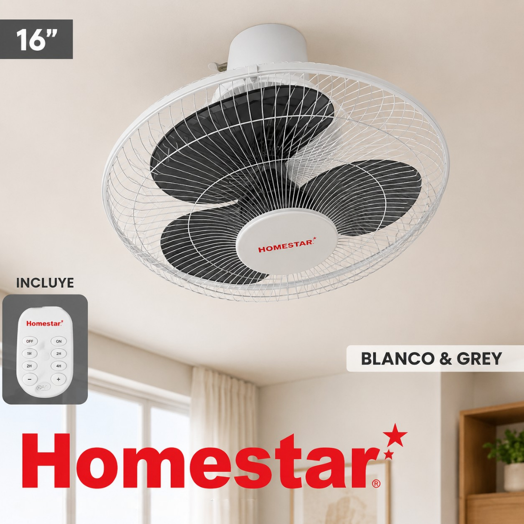 Ventilador Abanico de Techo 16" con Control Remoto Blanco y Gris | HS-FD-A-GREY