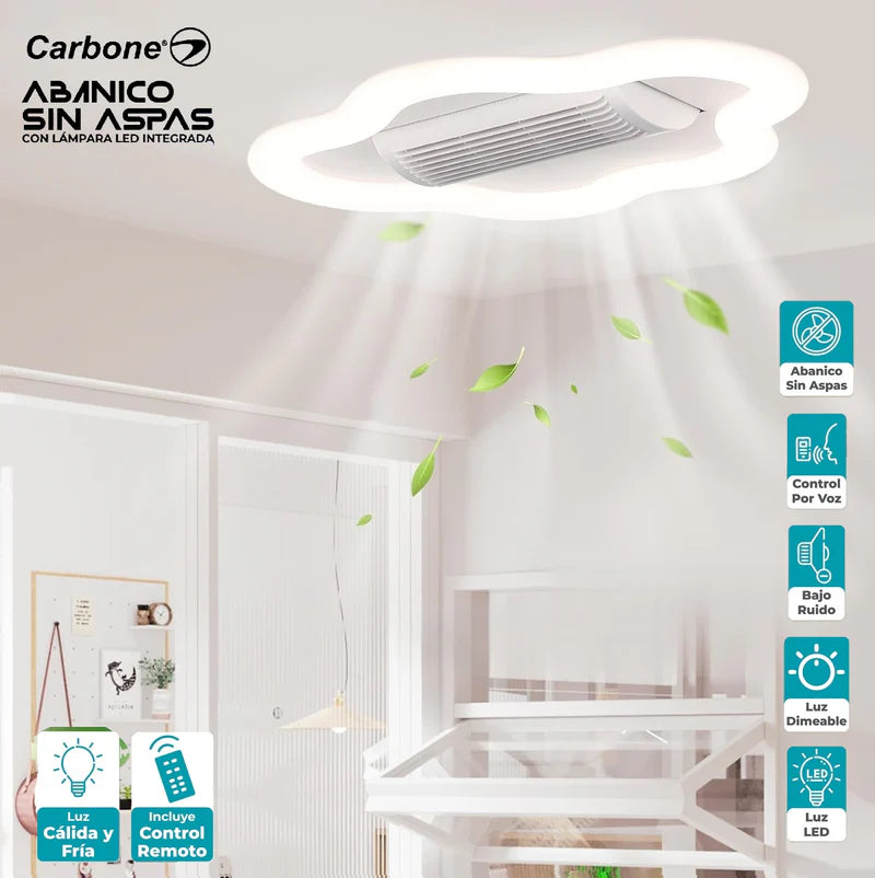 Abanico Sin Aspas Lampara LED Control Por Voz Nube Decorativa Dimeable 3000-6500K 56X38cm 47W JYABL005