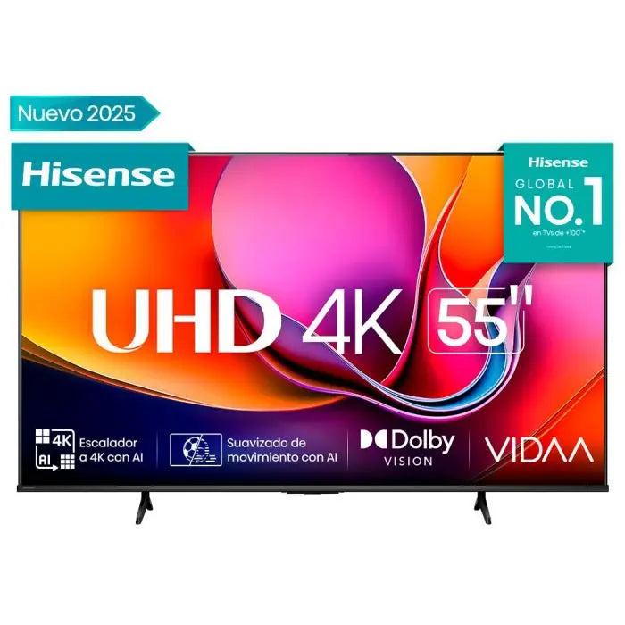 Televisor 55" LED Smart TV UHD 4K VIDAA Serie A6N Hisense 55A6NV Televisión. HISENSE