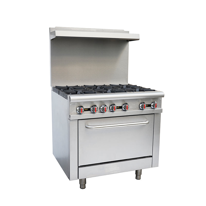 Estufa Industrial de 6 Quemadores con Horno de 36" en Acero Inoxidable RGR36 Selecto